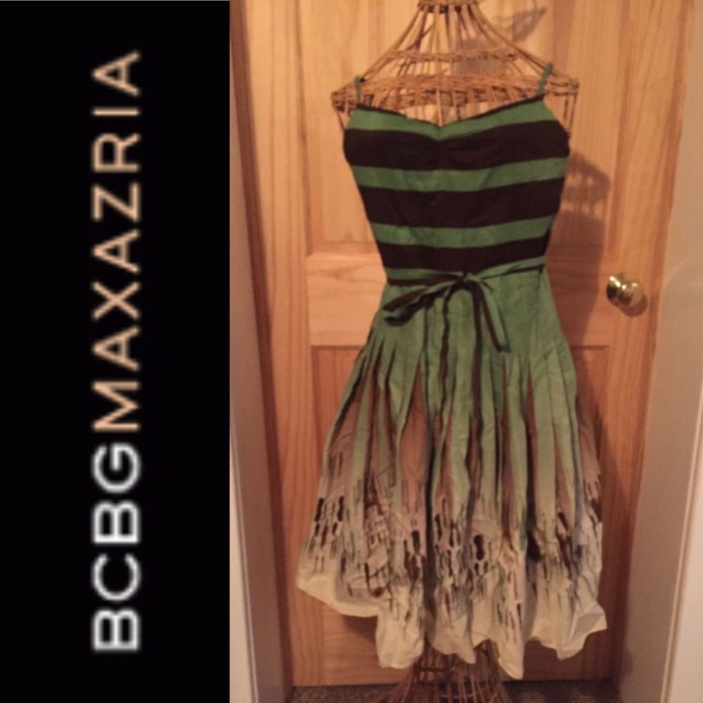 BCBGMAXAZRIA Green & Brown Abstract Sundress